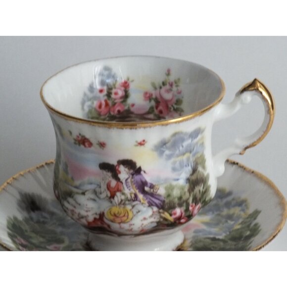 RARE Paragon Teacup and Saucer Marlborough Courting Couple Made in England   - Picture 3 of 16
